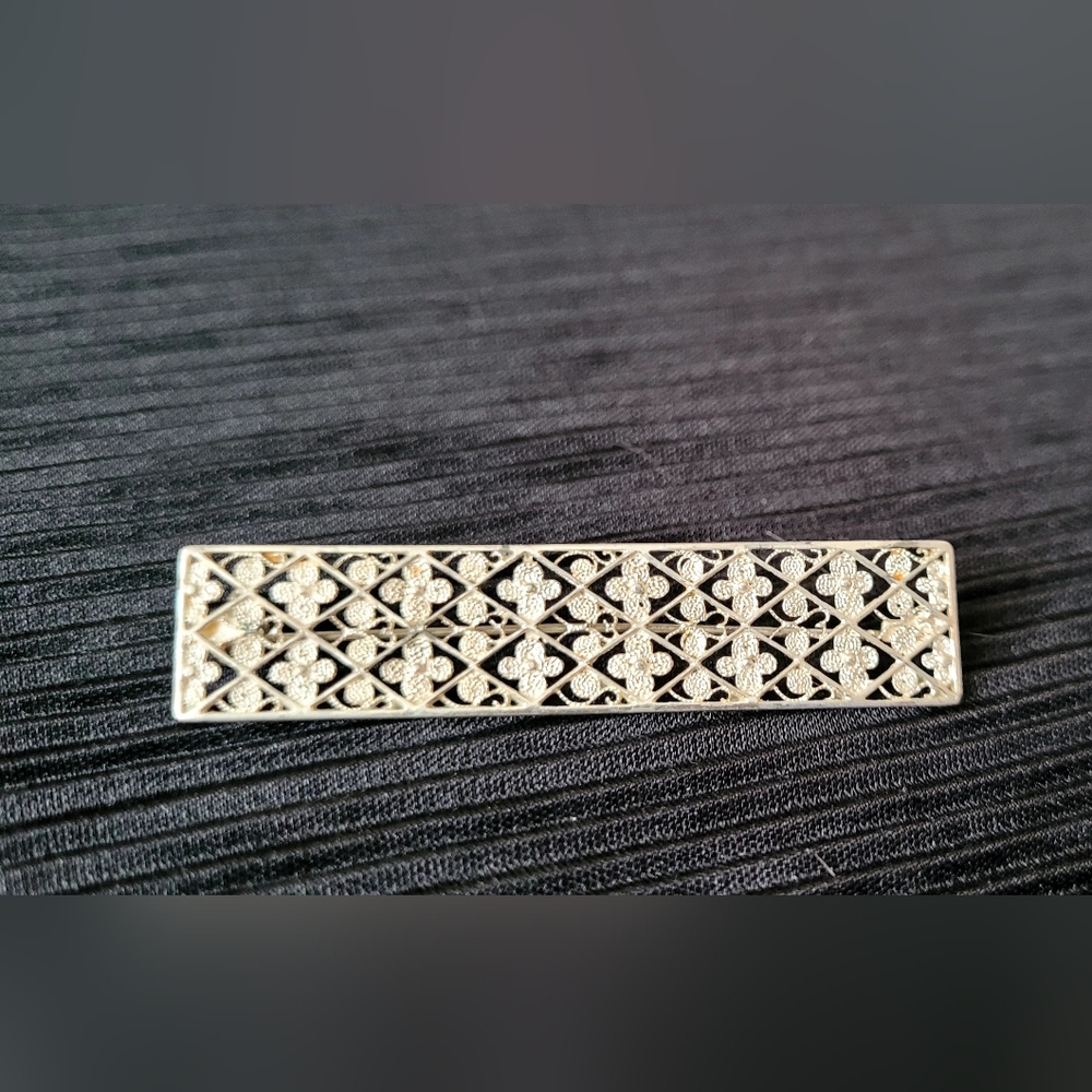 Vintage 835 Silver Filigree Bar Pin Brooch